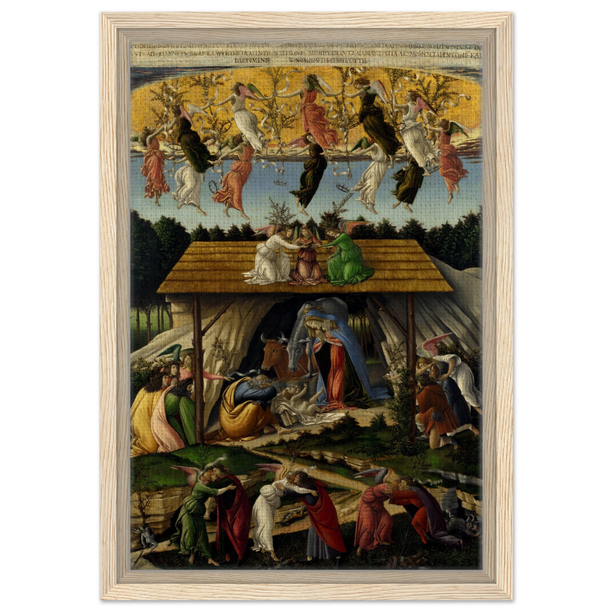The Mystical Nativity by Sandro Botticelli | Vintage Wall art print - 30x45 cm / 12x18″ - Framed Canvas - Wood frame