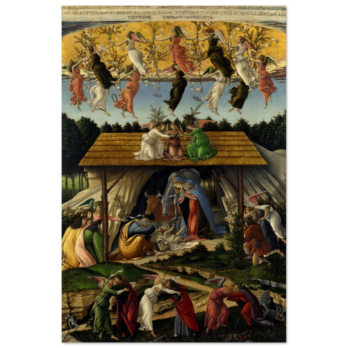 The Mystical Nativity by Sandro Botticelli | Vintage Wall art print - 60x90 cm / 24x36″ - Aluminum Print - 