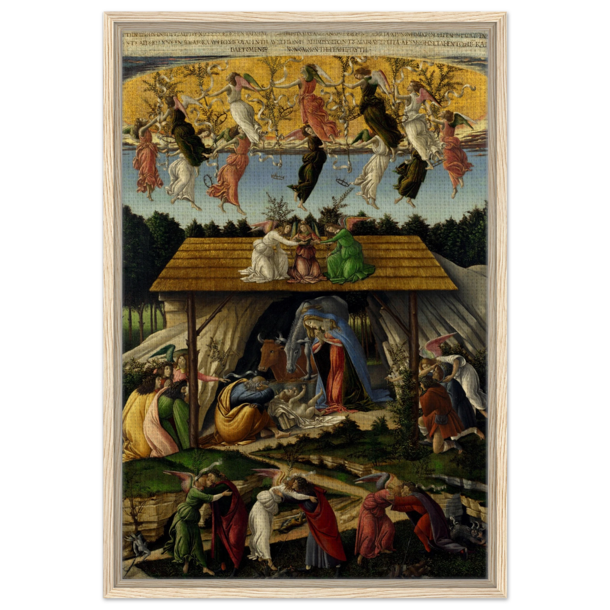 The Mystical Nativity by Sandro Botticelli | Vintage Wall art print - 50x75 cm / 20x30″ - Framed Canvas - Wood frame