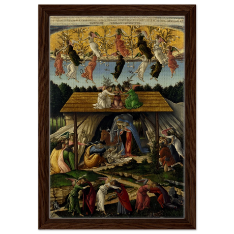 The Mystical Nativity by Sandro Botticelli | Vintage Wall art print - 30x45 cm / 12x18″ - Framed Canvas - Dark wood frame