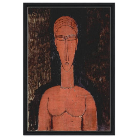 The Red Bust (1913) by Amedeo Modigliani | Vintage wall art print | Expressionism - Framed Canvas - 50x75 cm / 20x30″ - Black frame