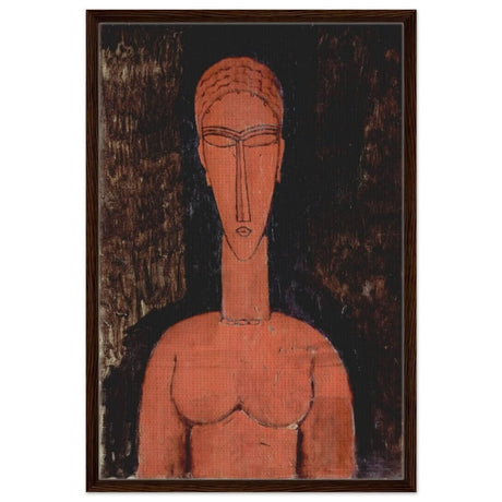 The Red Bust (1913) by Amedeo Modigliani | Vintage wall art print | Expressionism - Framed Canvas - 60x90 cm / 24x36″ - Dark wood frame