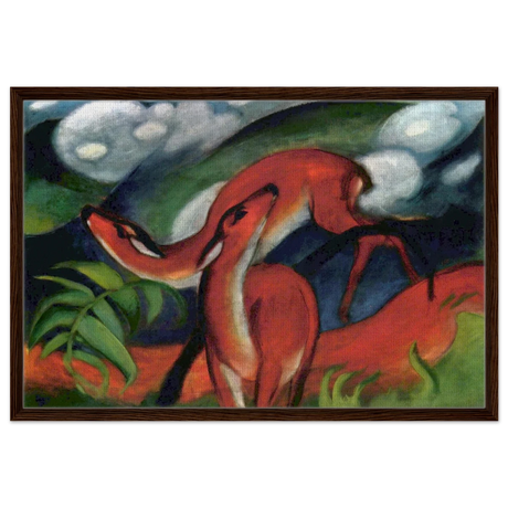 The Red Deer II – Franz Marc | Vintage Art Print - Framed Canvas - 60x90 cm / 24x36″ - Dark wood frame