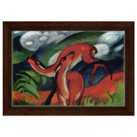 The Red Deer II – Franz Marc | Vintage Art Print - Framed Canvas - 20x30 cm / 8x12″ - Dark wood frame