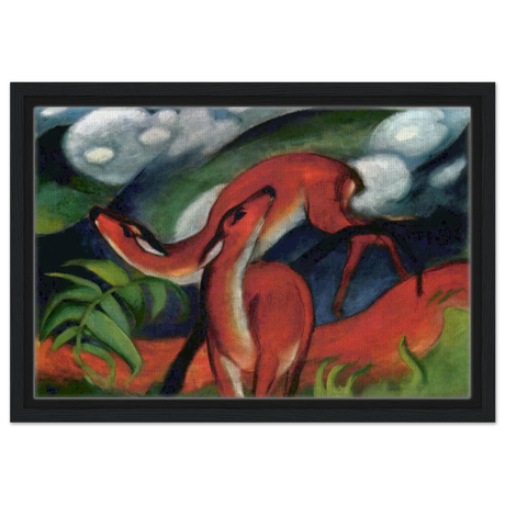 The Red Deer II – Franz Marc | Vintage Art Print - Framed Canvas - 30x45 cm / 12x18″ - Black frame