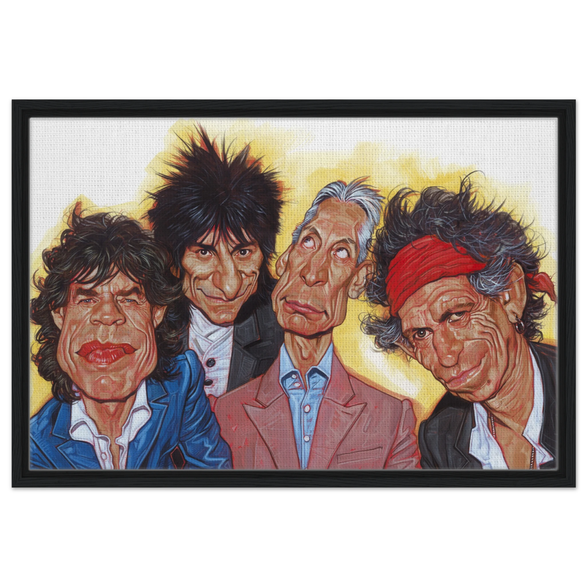 The Rolling Stones – A Rock & Roll Caricature Tribute - 50x75 cm / 20x30″ - Framed Canvas - Black frame