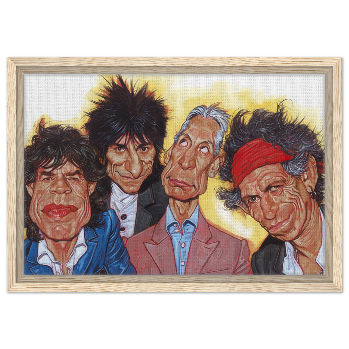 The Rolling Stones – A Rock & Roll Caricature Tribute - 30x45 cm / 12x18″ - Framed Canvas - Wood frame