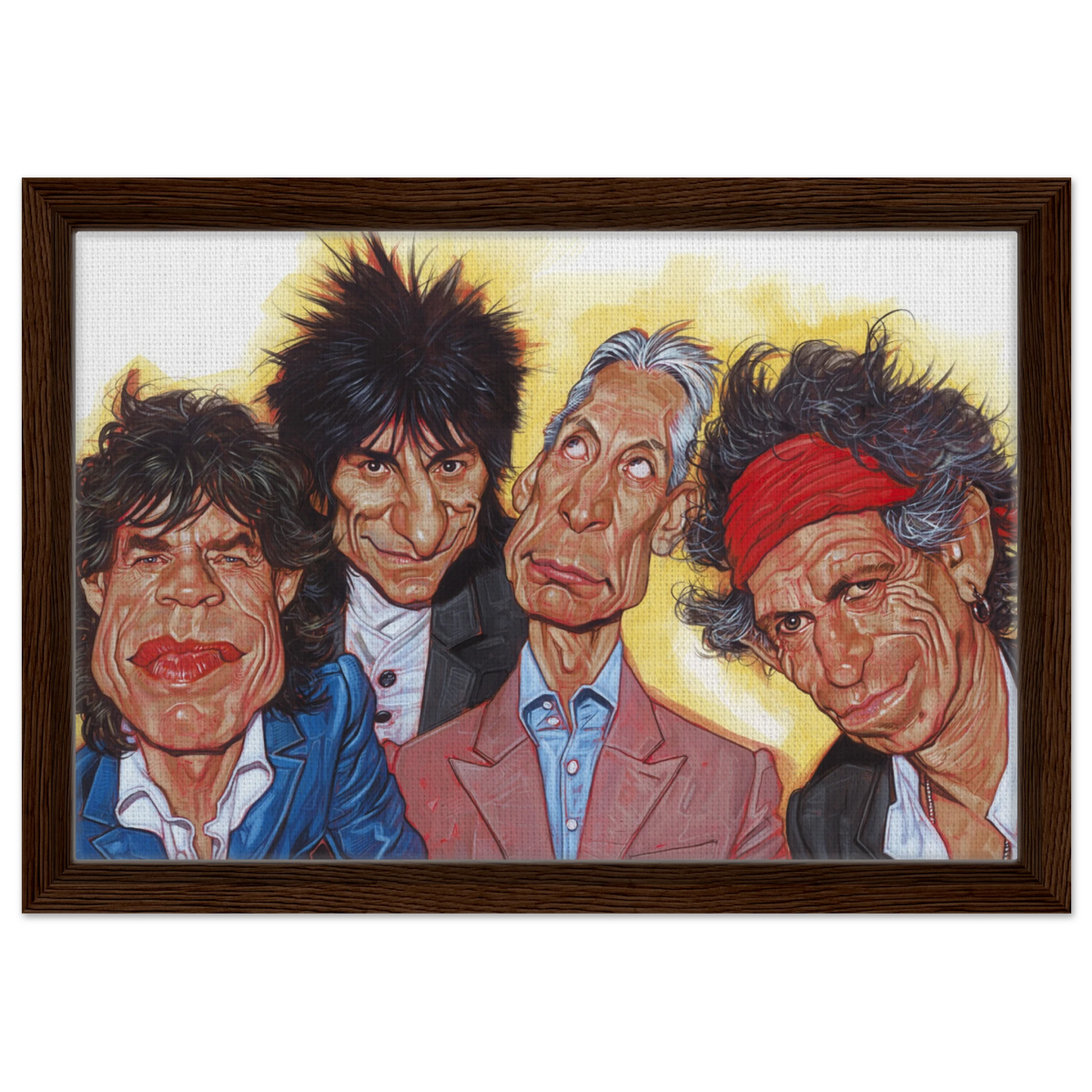 The Rolling Stones – A Rock & Roll Caricature Tribute - 30x45 cm / 12x18″ - Framed Canvas - Dark wood frame