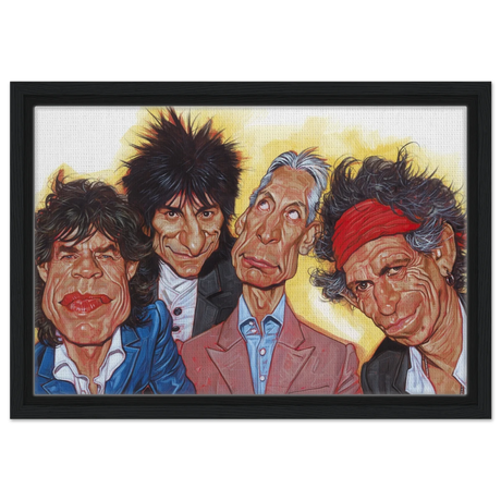 The Rolling Stones – A Rock & Roll Caricature Tribute - 30x45 cm / 12x18″ - Framed Canvas - Black frame