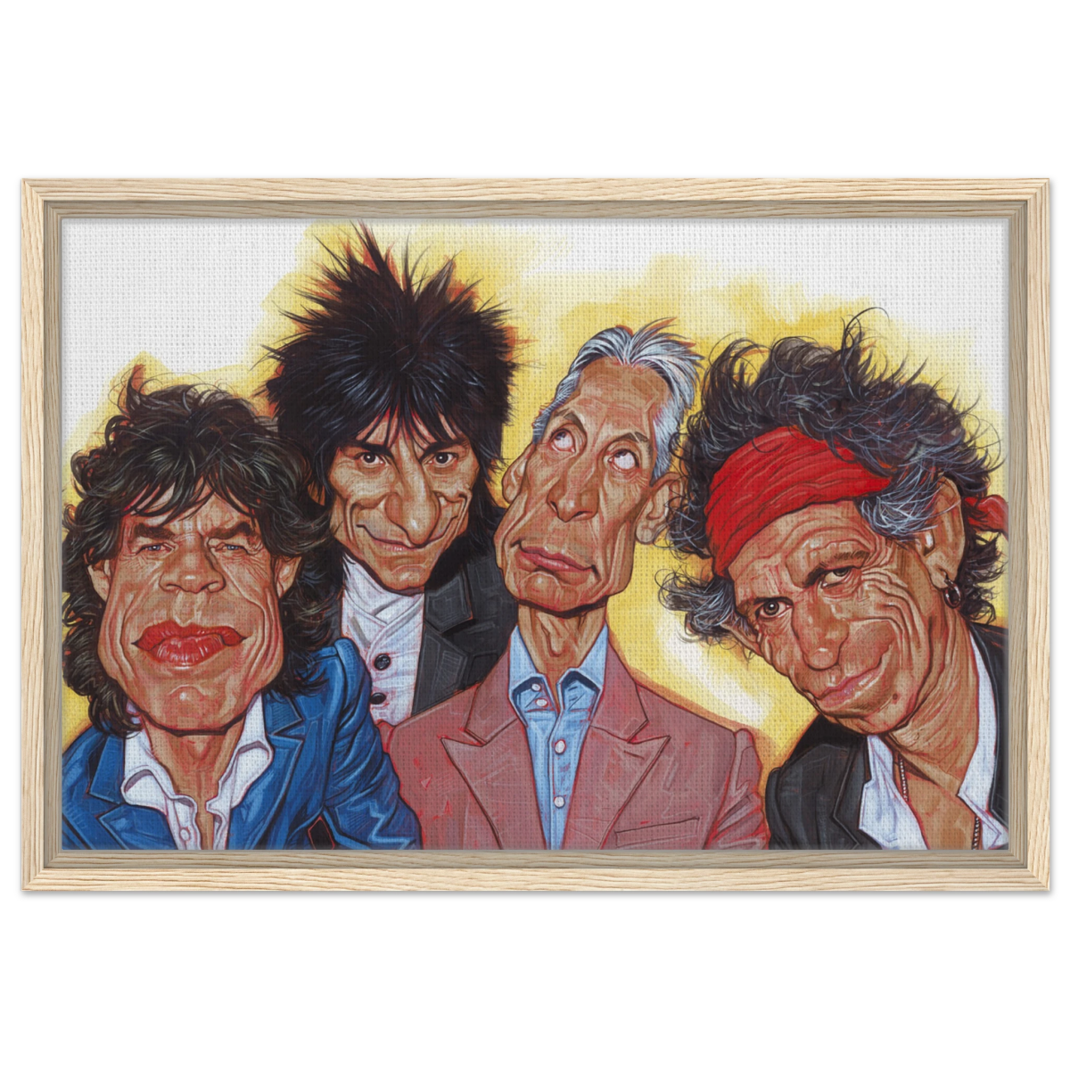 The Rolling Stones – A Rock & Roll Caricature Tribute - 40x60 cm / 16x24″ - Framed Canvas - Wood frame