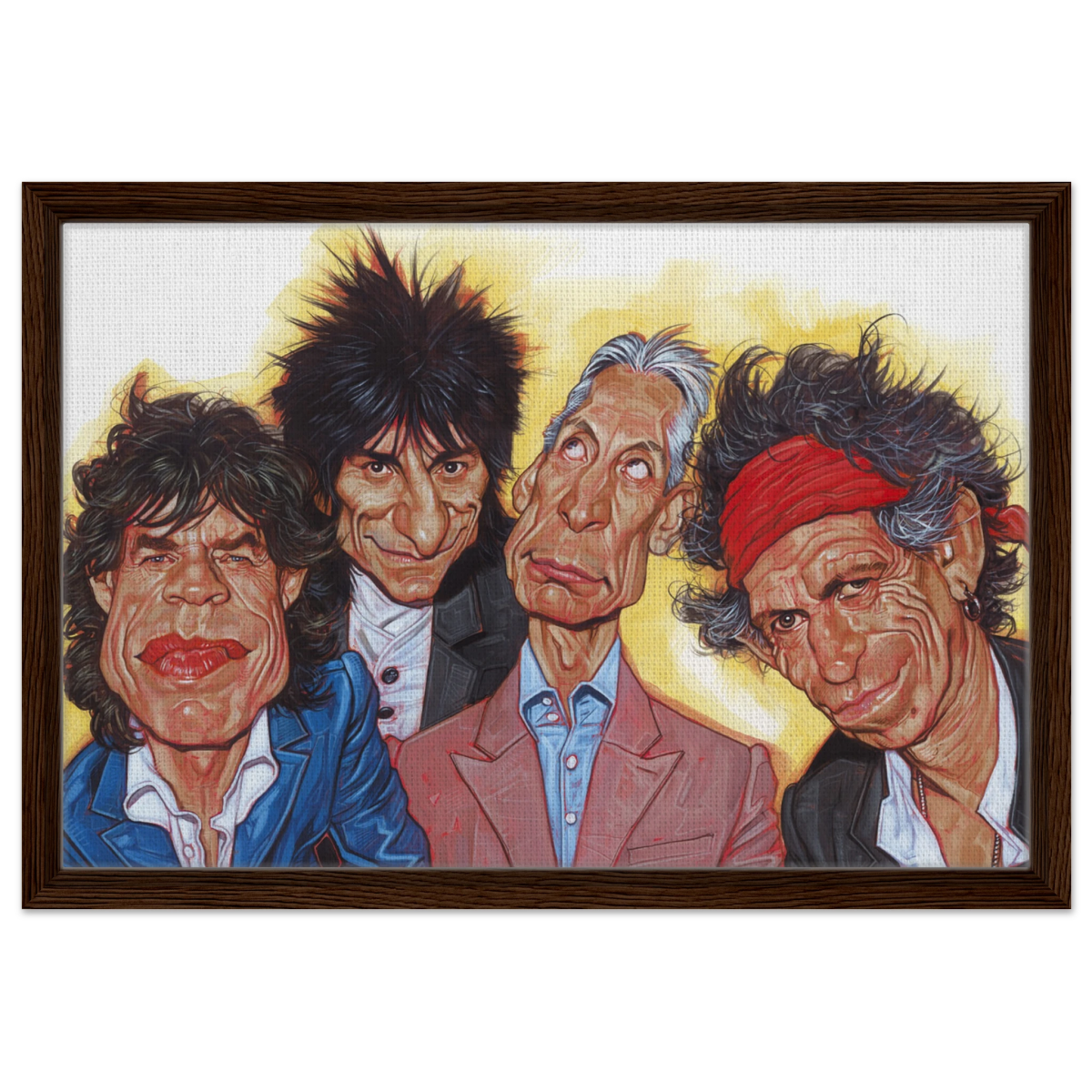 The Rolling Stones – A Rock & Roll Caricature Tribute - 40x60 cm / 16x24″ - Framed Canvas - Dark wood frame