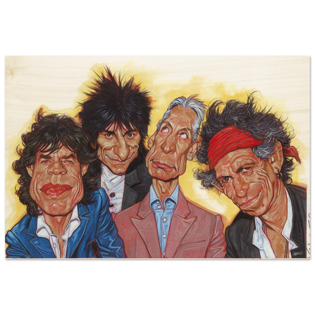 The Rolling Stones – A Rock & Roll Caricature Tribute - 50x75 cm / 20x30″ - Wood Prints - 