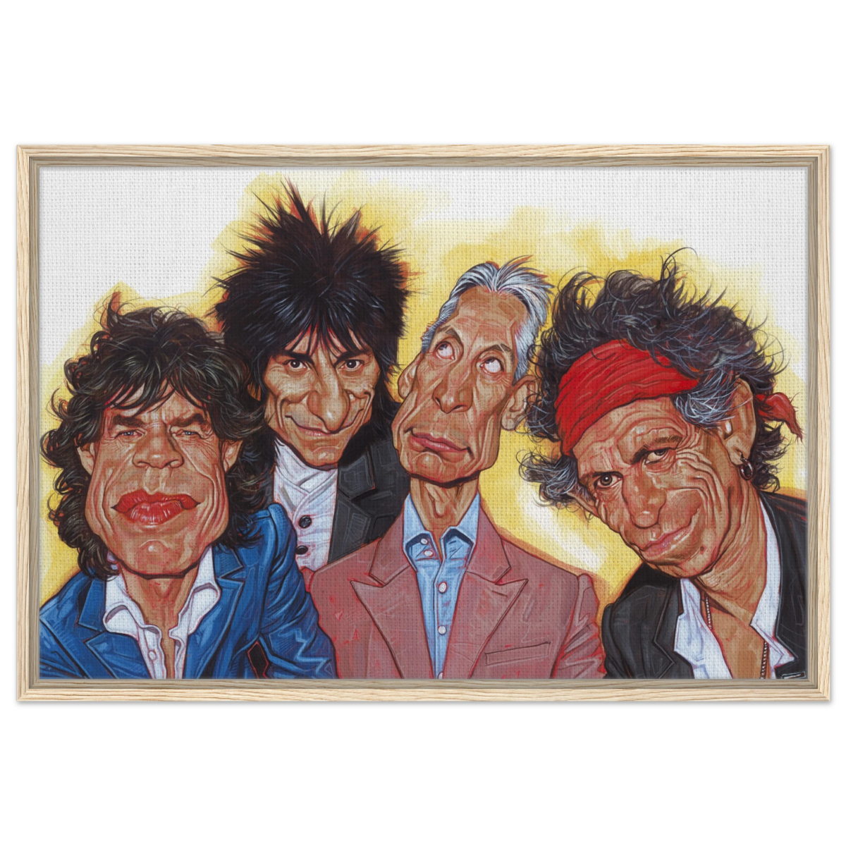The Rolling Stones – A Rock & Roll Caricature Tribute - 60x90 cm / 24x36″ - Framed Canvas - Wood frame