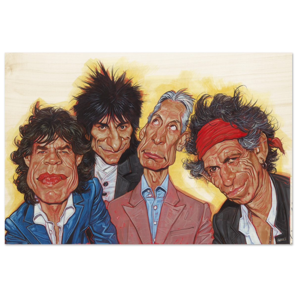 The Rolling Stones – A Rock & Roll Caricature Tribute - 30x45 cm / 12x18″ - Wood Prints - 