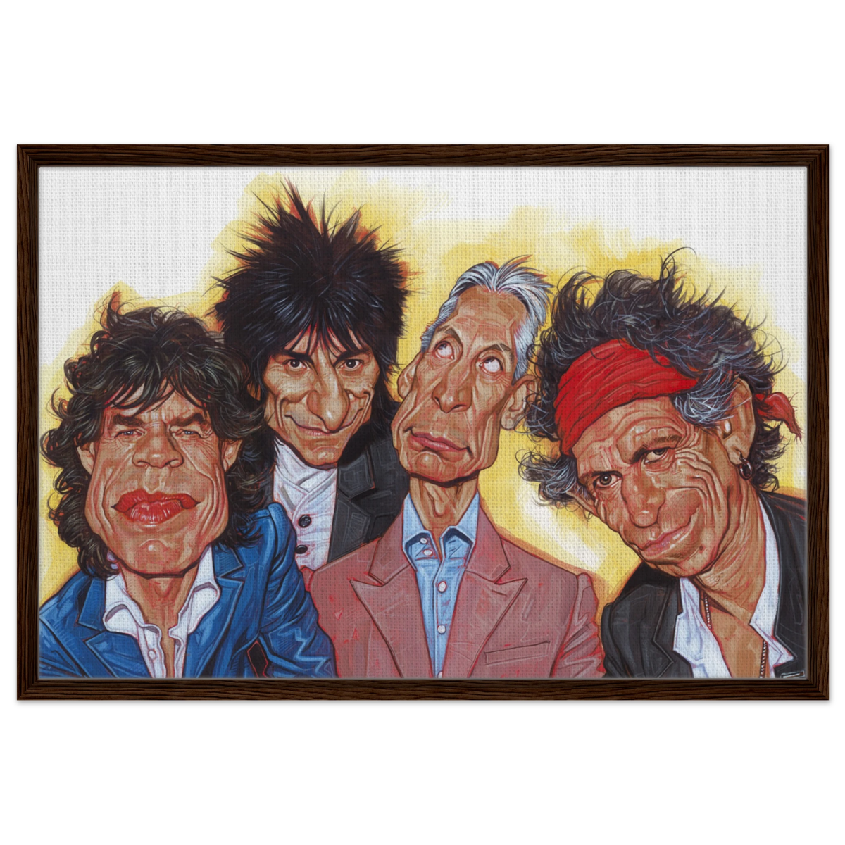 The Rolling Stones – A Rock & Roll Caricature Tribute - 60x90 cm / 24x36″ - Framed Canvas - Dark wood frame