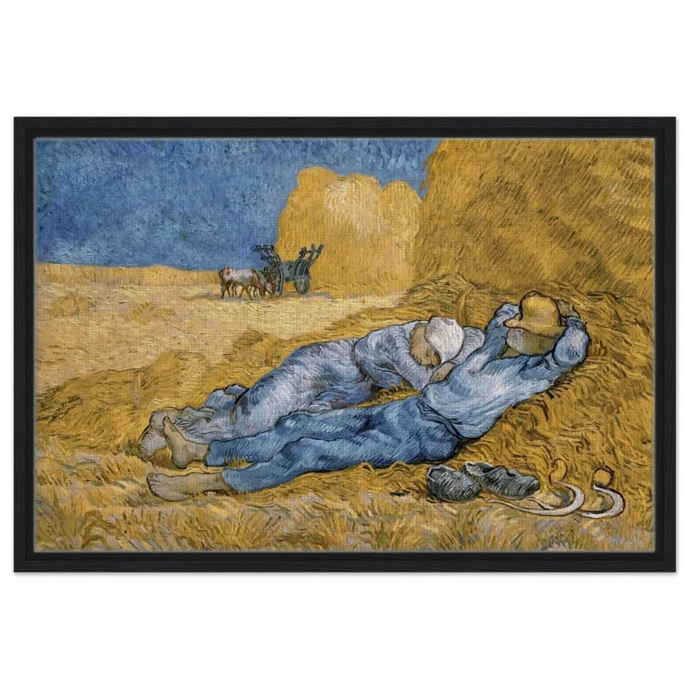 The Siesta | Noon: Rest from Work, 1889, by Vincent van Gogh | Vintage wall art print - Framed Canvas - 50x75 cm / 20x30″ - Black frame
