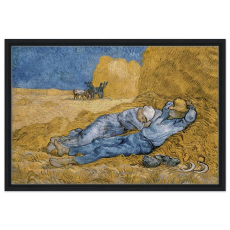 The Siesta | Noon: Rest from Work, 1889, by Vincent van Gogh | Vintage wall art print - Framed Canvas - 50x75 cm / 20x30″ - Black frame
