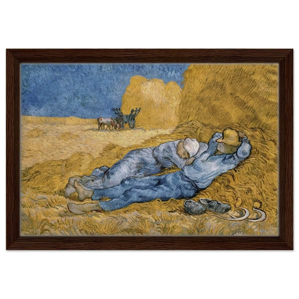 The Siesta | Noon: Rest from Work, 1889, by Vincent van Gogh | Vintage wall art print - Framed Canvas - 30x45 cm / 12x18″ - Dark wood frame