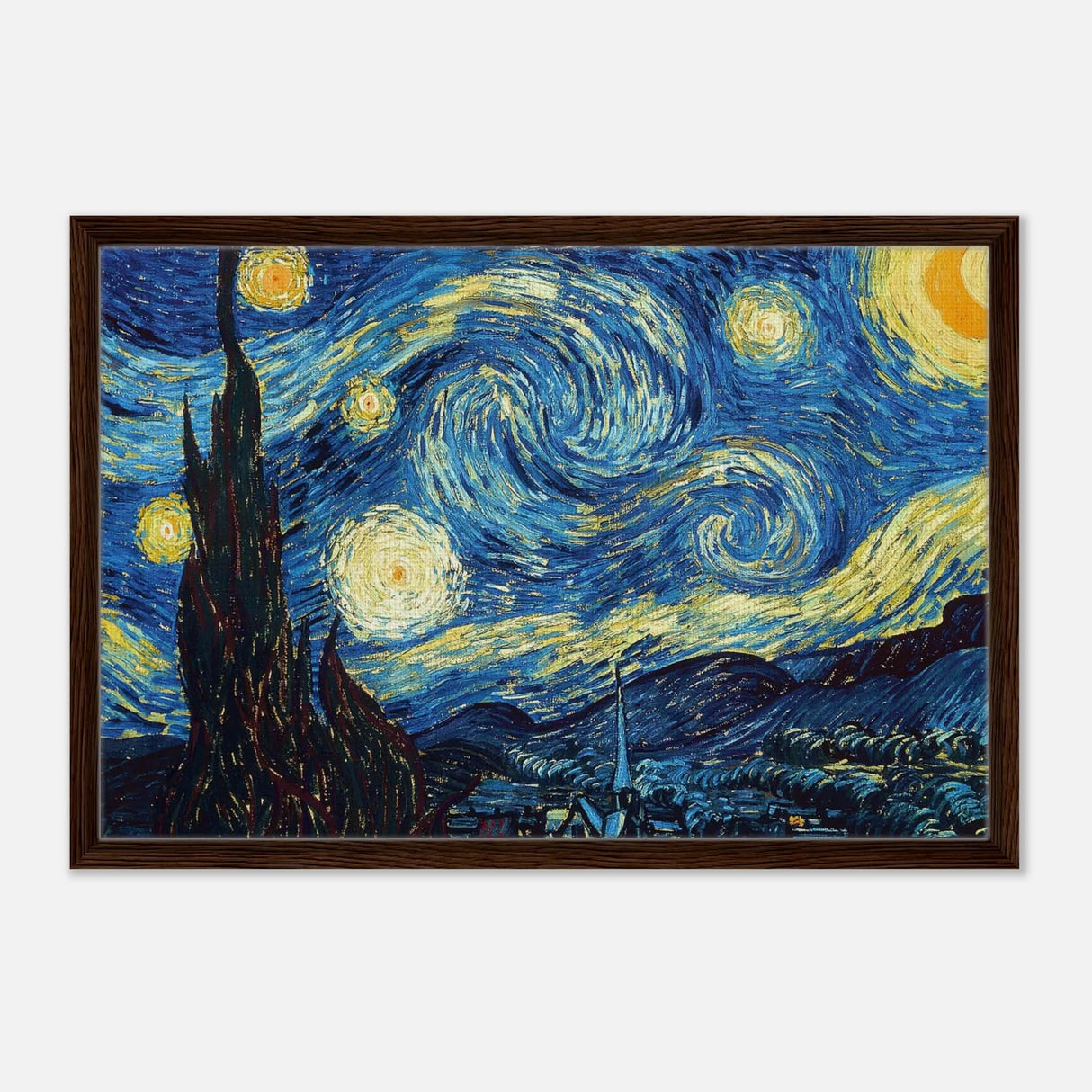 The Starry Night by Vincent van Gogh - Framed Canvas - 50x75 cm / 20x30″ - Dark wood frame