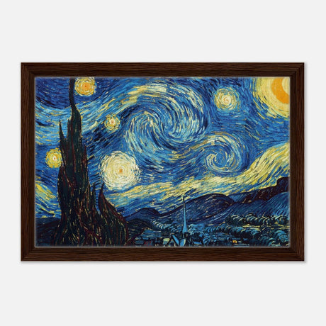 The Starry Night by Vincent van Gogh - Framed Canvas - 30x45 cm / 12x18″ - Dark wood frame