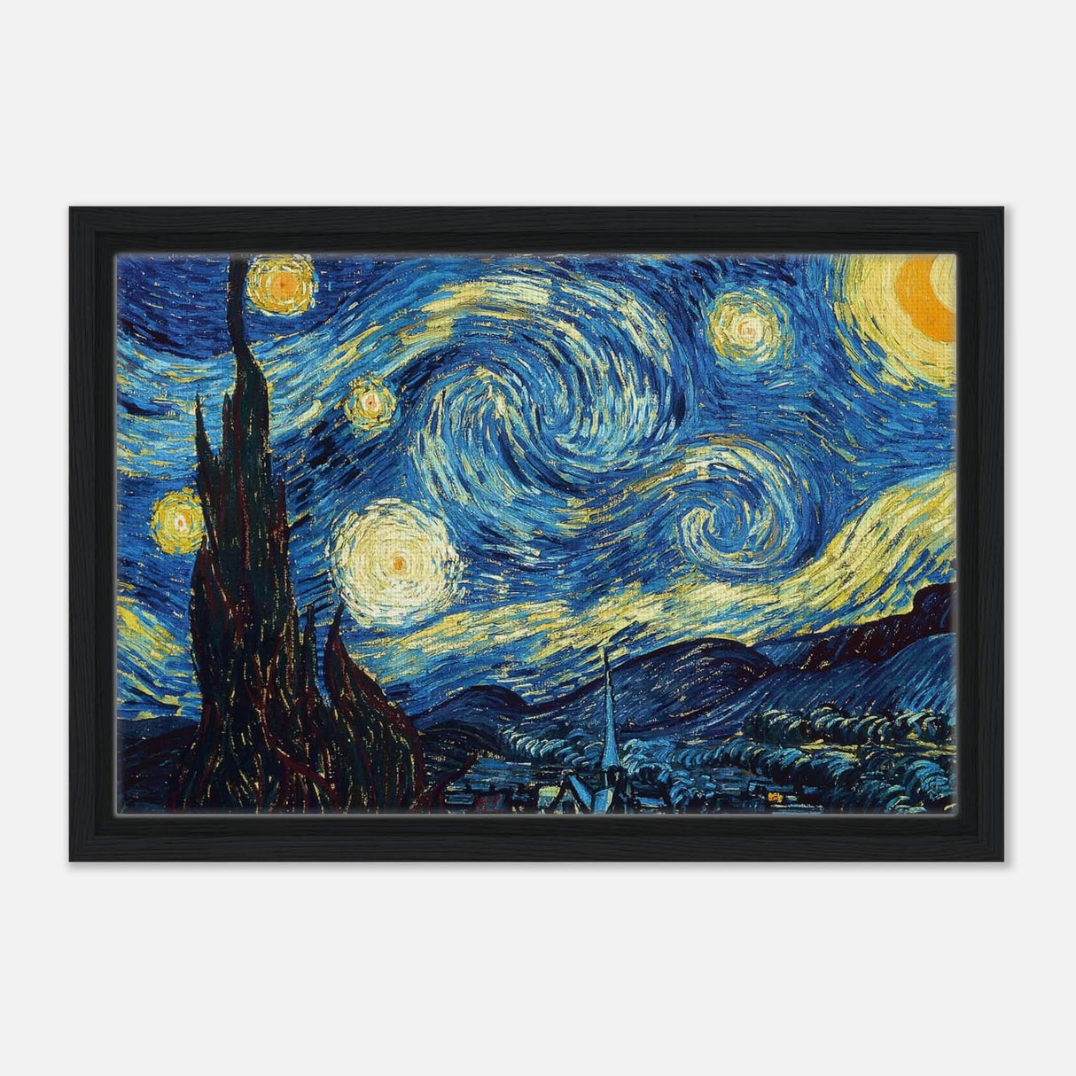 The Starry Night by Vincent van Gogh - Framed Canvas - 30x45 cm / 12x18″ - Black frame