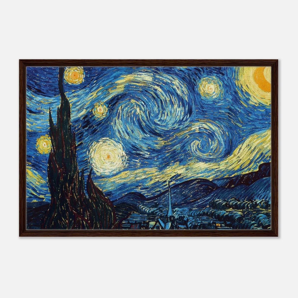 The Starry Night by Vincent van Gogh - Framed Canvas - 60x90 cm / 24x36″ - Dark wood frame