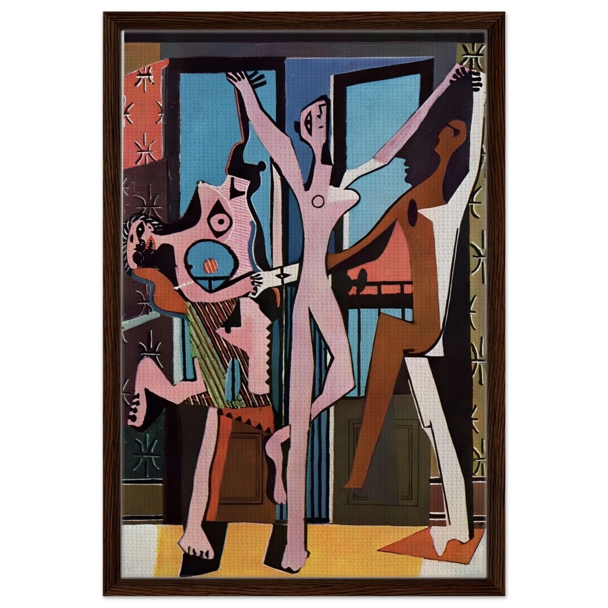The Three Dancers by Pablo Picasso 1925 | Cubism wall art print - Framed Canvas - 50x75 cm / 20x30″ - Dark wood frame