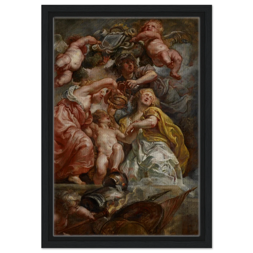 The Union of England and Scotland (Charles I as the Prince of Wales) – Artwork by Peter Paul Rubens | Wall art Print - Framed Canvas - 30x45 cm / 12x18″ - Black frame