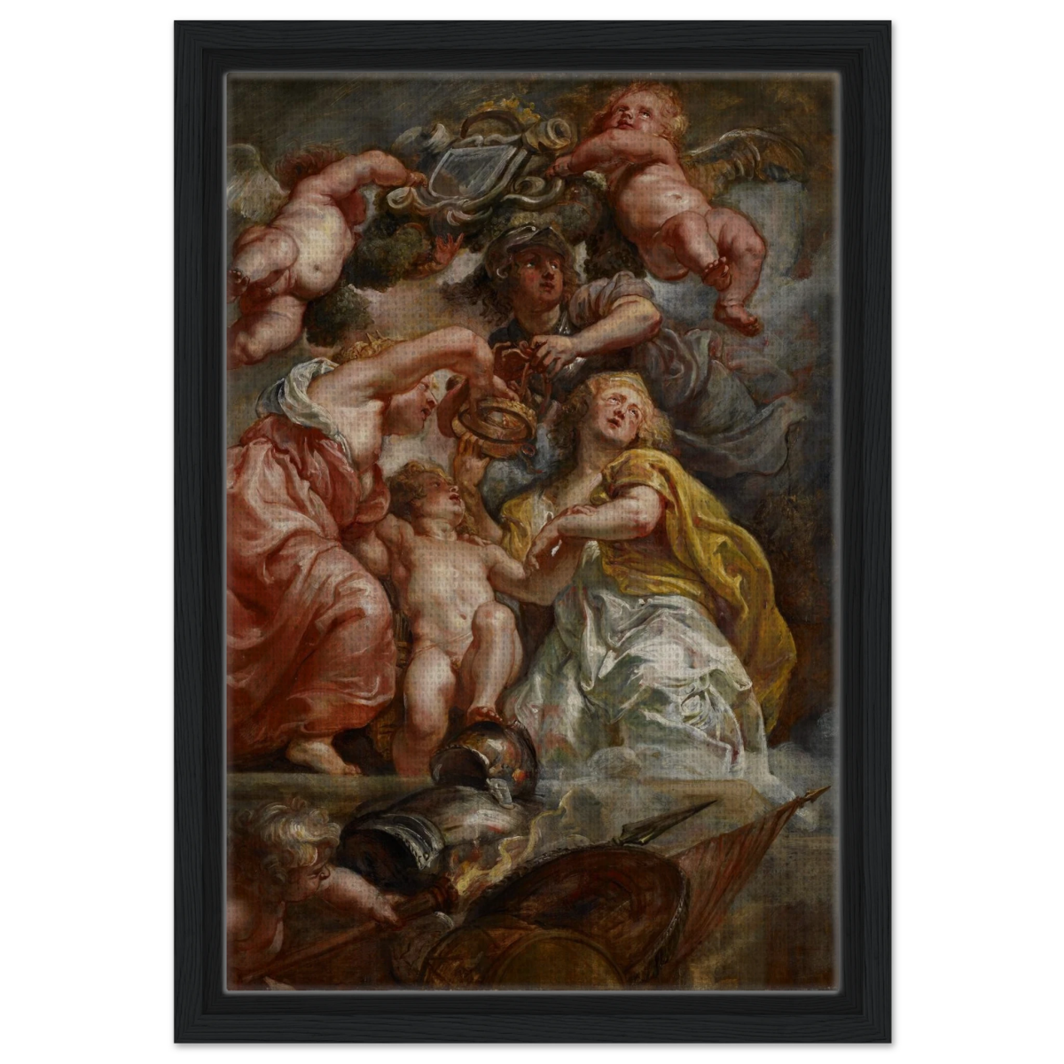 The Union of England and Scotland (Charles I as the Prince of Wales) – Artwork by Peter Paul Rubens | Wall art Print - Framed Canvas - 30x45 cm / 12x18″ - Black frame