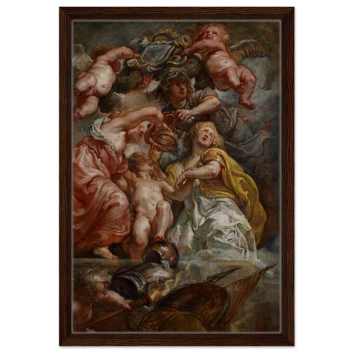 The Union of England and Scotland (Charles I as the Prince of Wales) – Artwork by Peter Paul Rubens | Wall art Print - Framed Canvas - 40x60 cm / 16x24″ - Dark wood frame