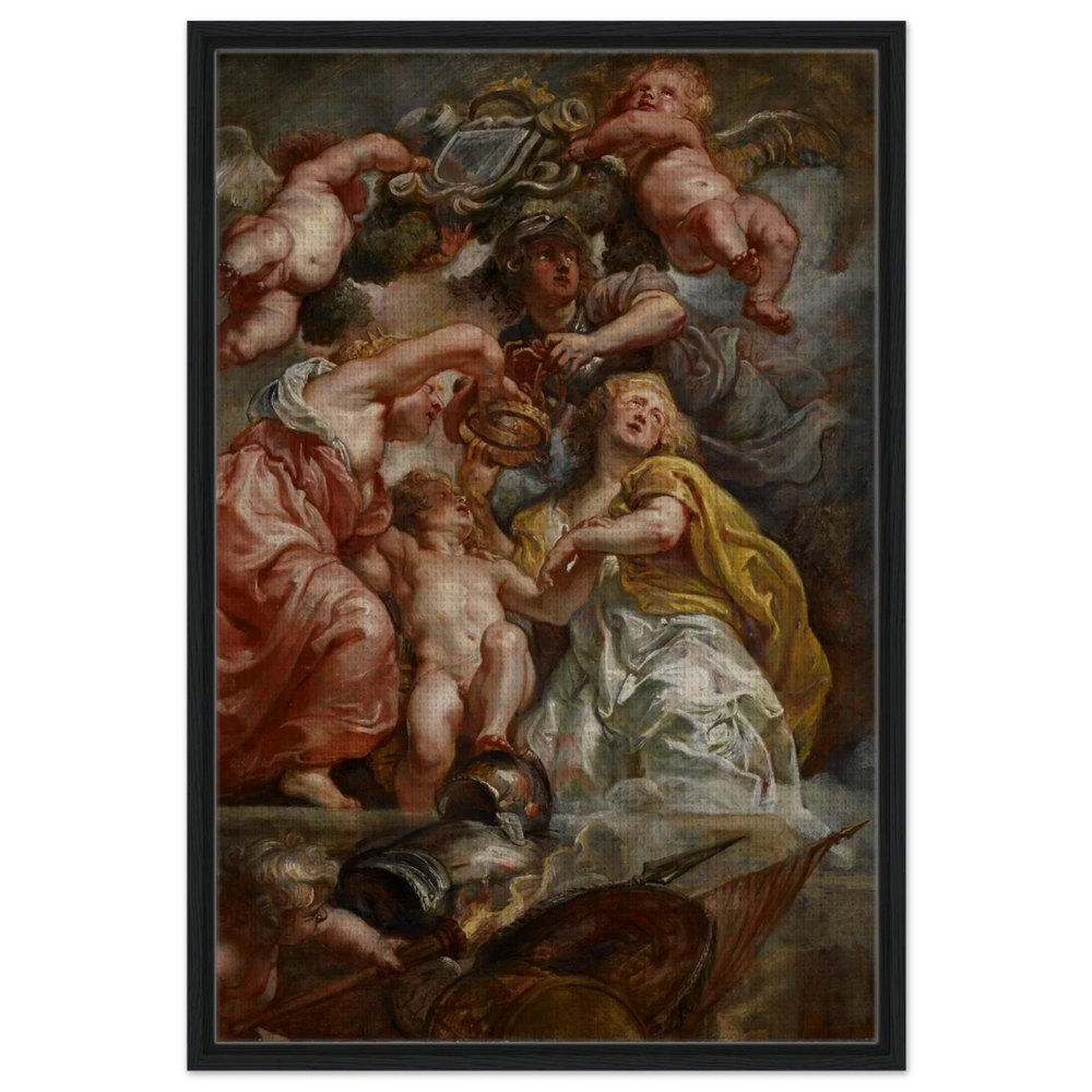 The Union of England and Scotland (Charles I as the Prince of Wales) – Artwork by Peter Paul Rubens | Wall art Print - Framed Canvas - 60x90 cm / 24x36″ - Black frame