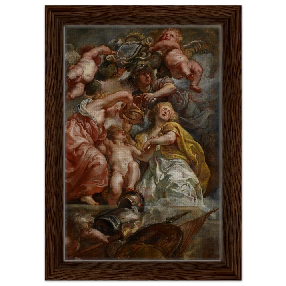 The Union of England and Scotland (Charles I as the Prince of Wales) – Artwork by Peter Paul Rubens | Wall art Print - Framed Canvas - 20x30 cm / 8x12″ - Dark wood frame