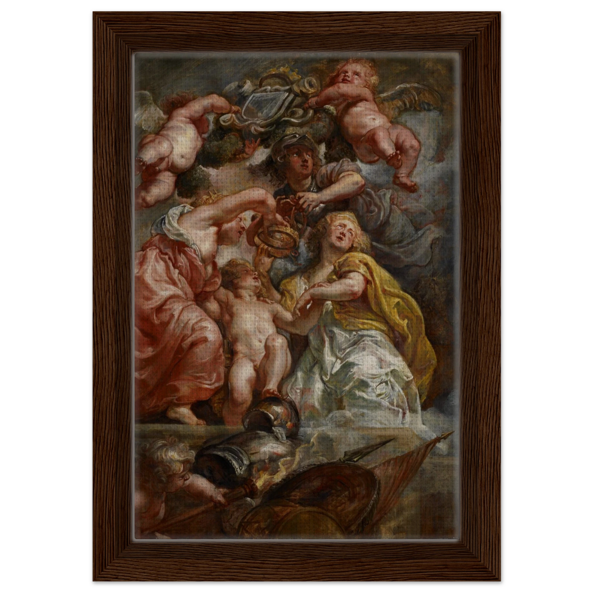 The Union of England and Scotland (Charles I as the Prince of Wales) – Artwork by Peter Paul Rubens | Wall art Print - Framed Canvas - 20x30 cm / 8x12″ - Dark wood frame