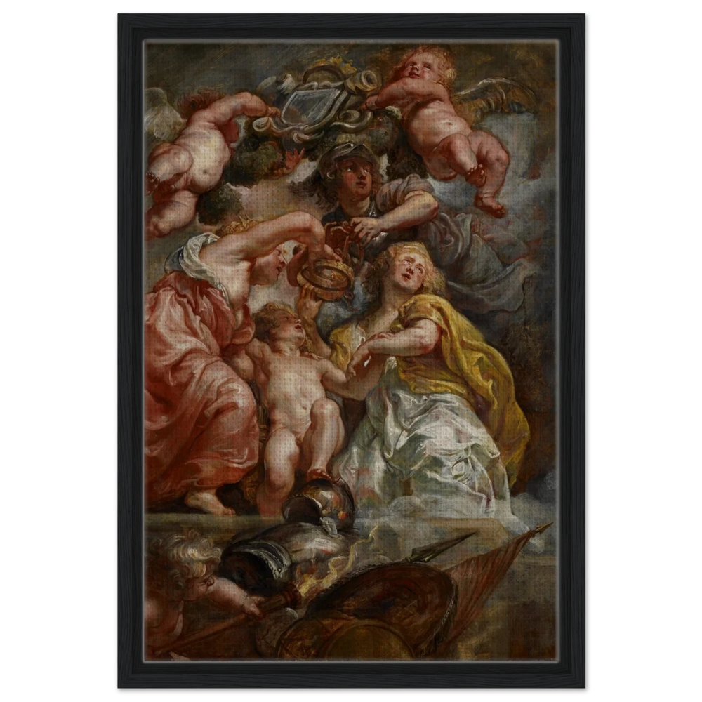 The Union of England and Scotland (Charles I as the Prince of Wales) – Artwork by Peter Paul Rubens | Wall art Print - Framed Canvas - 40x60 cm / 16x24″ - Black frame