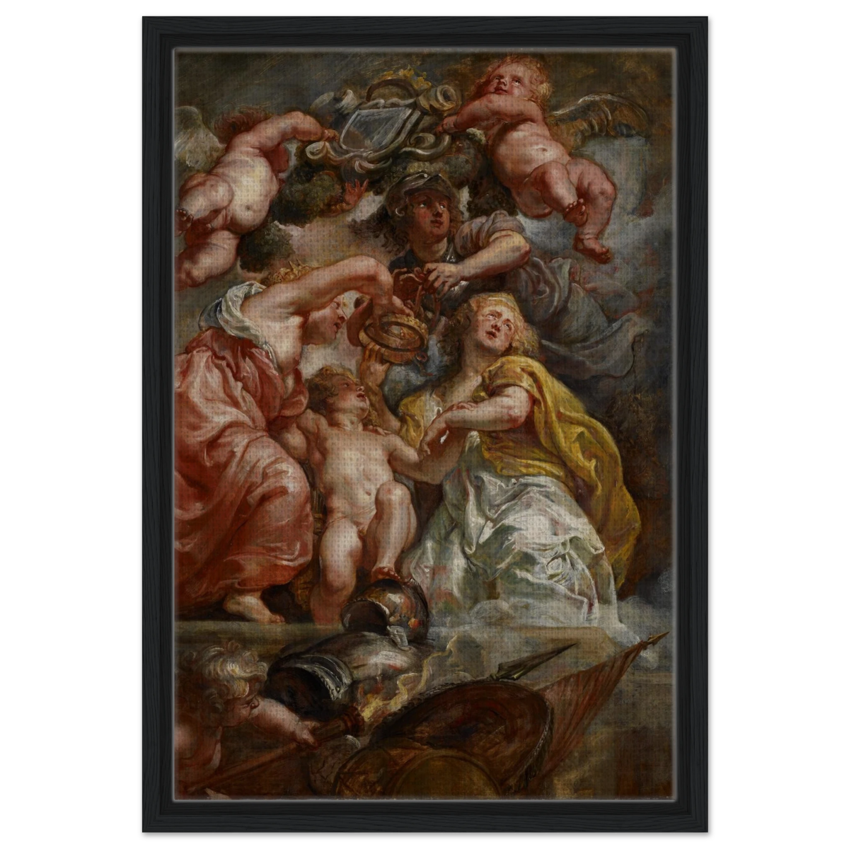 The Union of England and Scotland (Charles I as the Prince of Wales) – Artwork by Peter Paul Rubens | Wall art Print - Framed Canvas - 40x60 cm / 16x24″ - Black frame