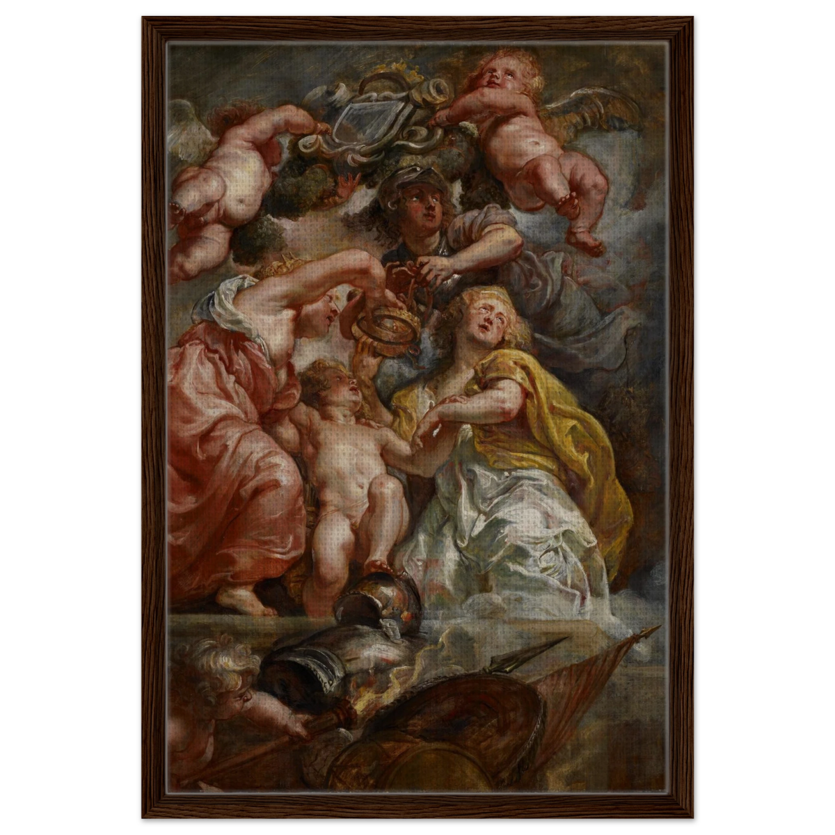 The Union of England and Scotland (Charles I as the Prince of Wales) – Artwork by Peter Paul Rubens | Wall art Print - Framed Canvas - 50x75 cm / 20x30″ - Dark wood frame