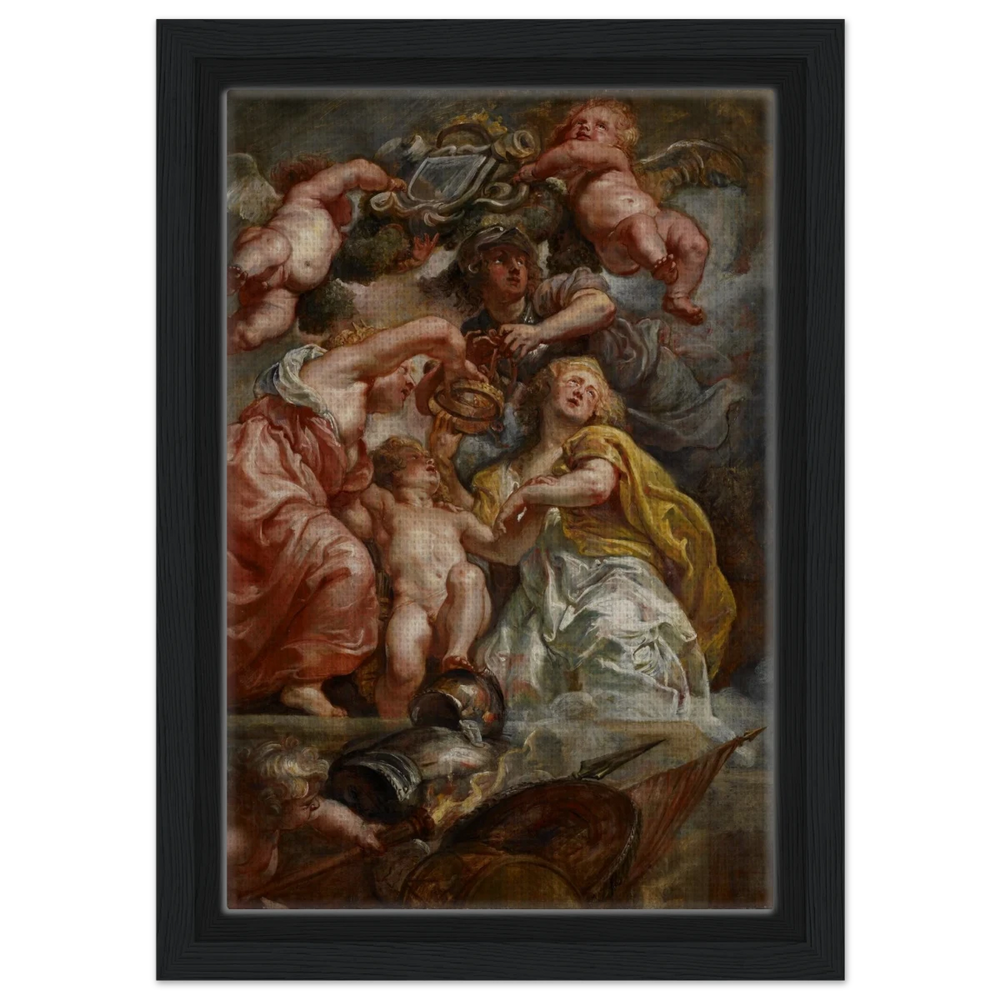The Union of England and Scotland (Charles I as the Prince of Wales) – Artwork by Peter Paul Rubens | Wall art Print - Framed Canvas - 20x30 cm / 8x12″ - Black frame
