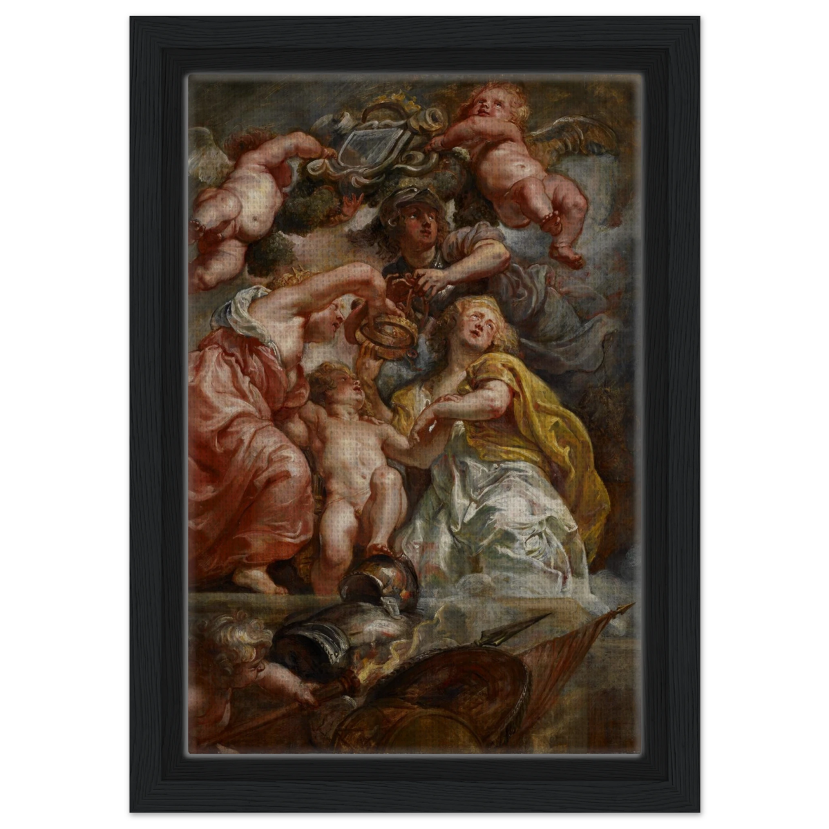 The Union of England and Scotland (Charles I as the Prince of Wales) – Artwork by Peter Paul Rubens | Wall art Print - Framed Canvas - 20x30 cm / 8x12″ - Black frame