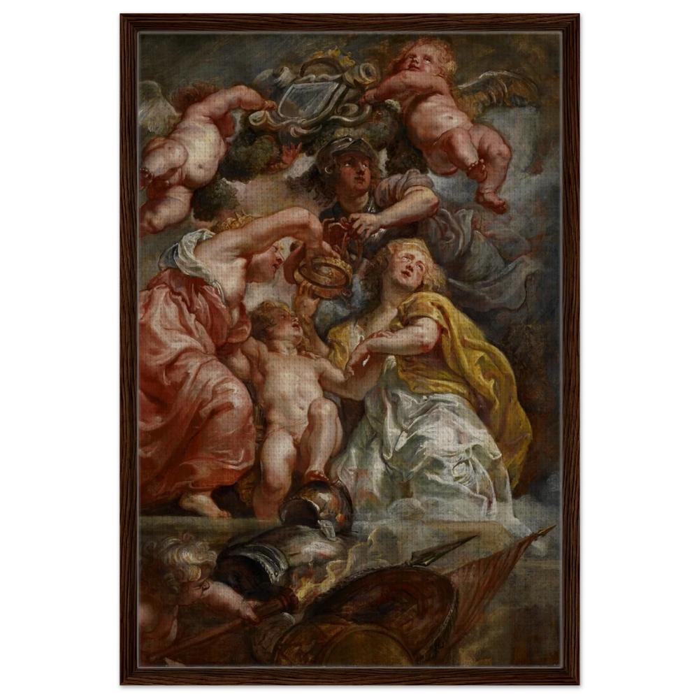 The Union of England and Scotland (Charles I as the Prince of Wales) – Artwork by Peter Paul Rubens | Wall art Print - Framed Canvas - 60x90 cm / 24x36″ - Dark wood frame