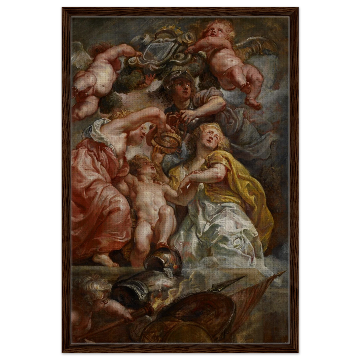The Union of England and Scotland (Charles I as the Prince of Wales) – Artwork by Peter Paul Rubens | Wall art Print - Framed Canvas - 60x90 cm / 24x36″ - Dark wood frame