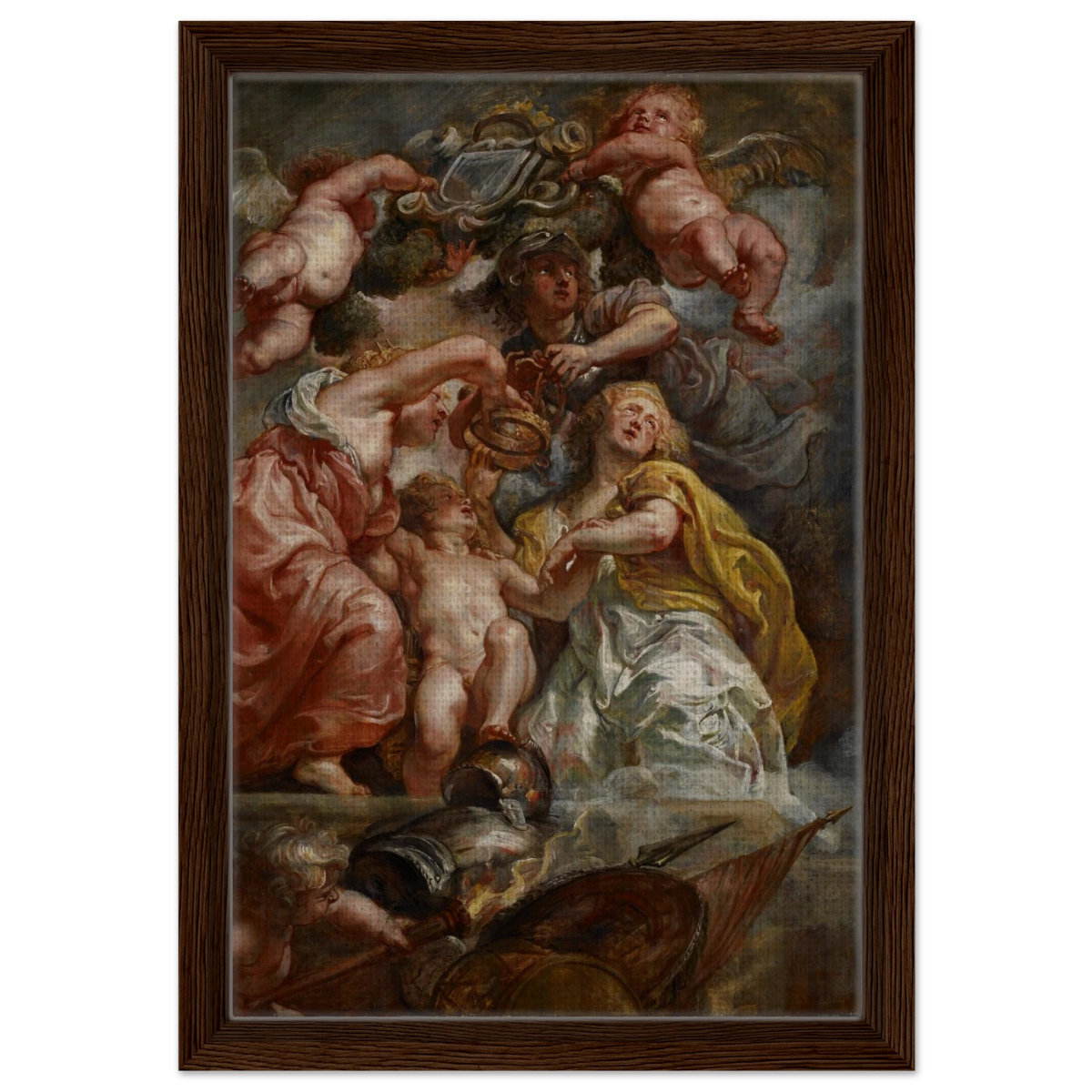 The Union of England and Scotland (Charles I as the Prince of Wales) – Artwork by Peter Paul Rubens | Wall art Print - Framed Canvas - 30x45 cm / 12x18″ - Dark wood frame