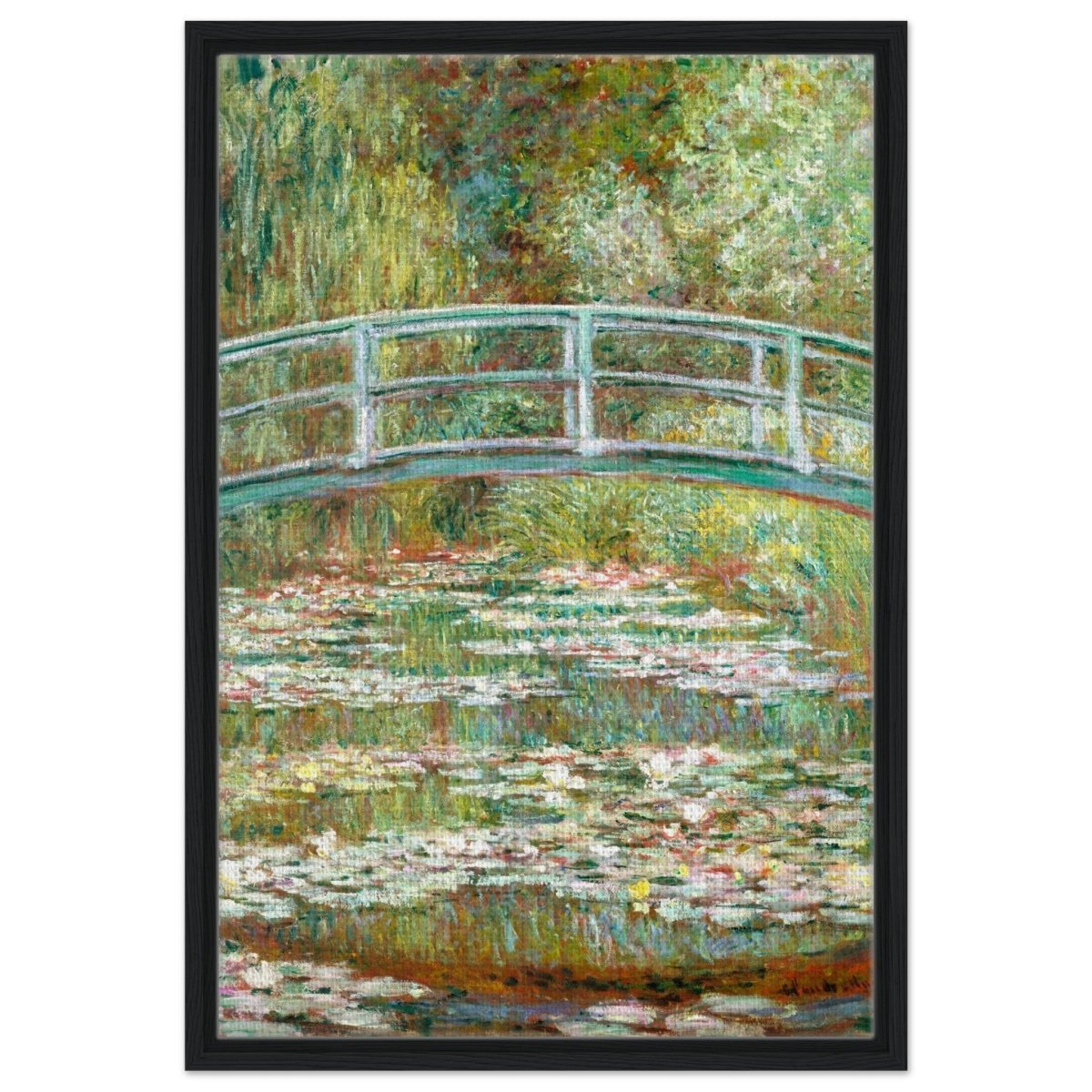 The Water Lily Pond by Claude Monet | Vintage wall art print - Framed Canvas - 50x75 cm / 20x30″ - Black frame