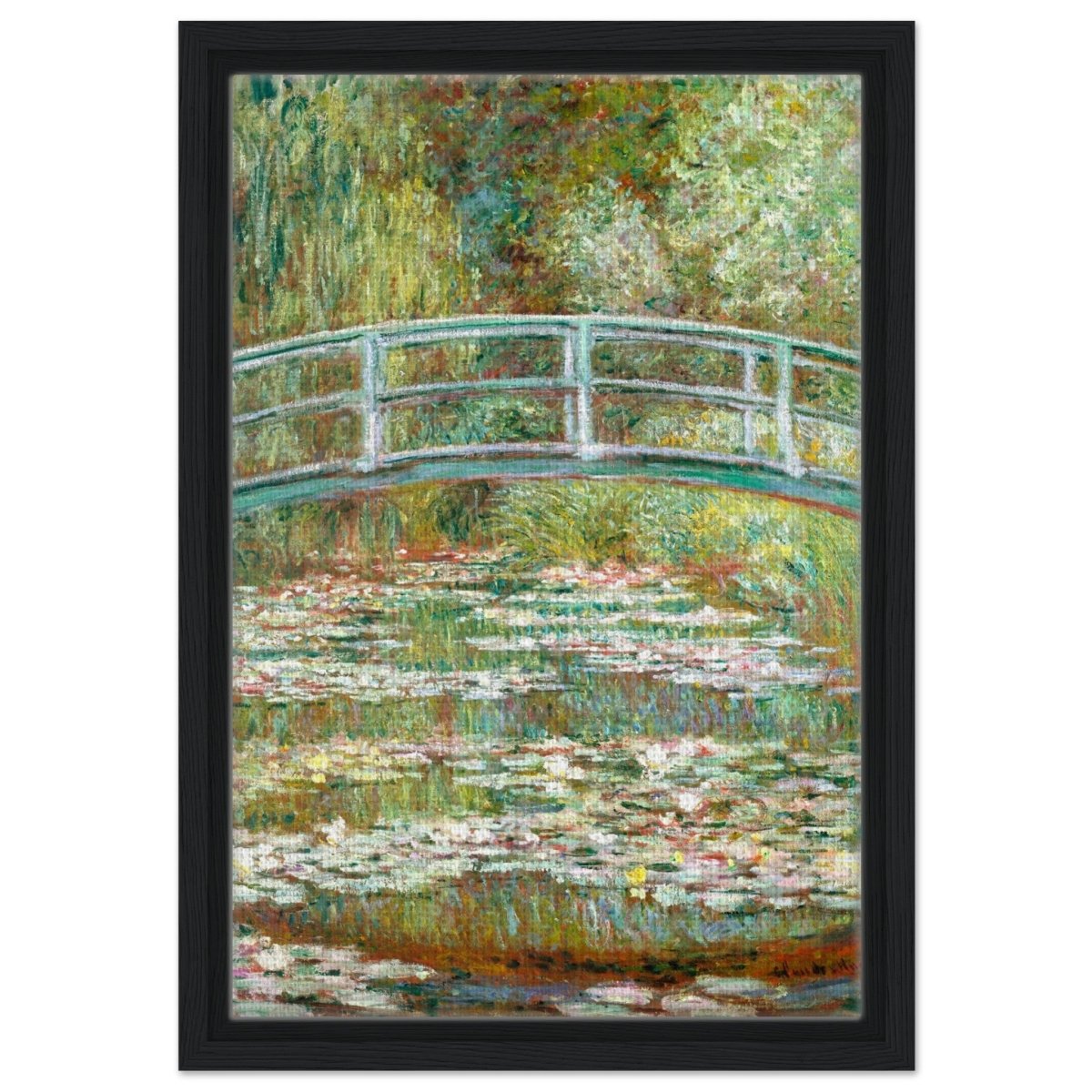 The Water Lily Pond by Claude Monet | Vintage wall art print - Framed Canvas - 30x45 cm / 12x18″ - Black frame