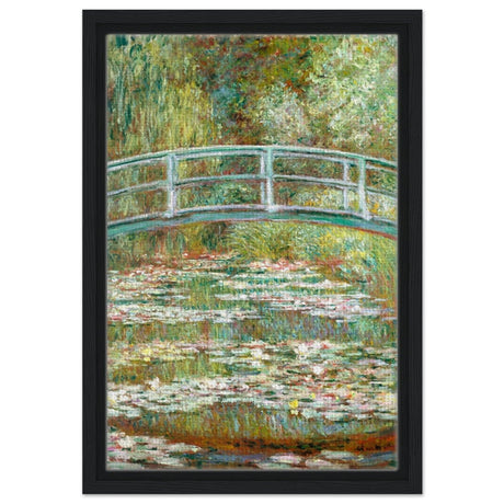 The Water Lily Pond by Claude Monet | Vintage wall art print - Framed Canvas - 30x45 cm / 12x18″ - Black frame
