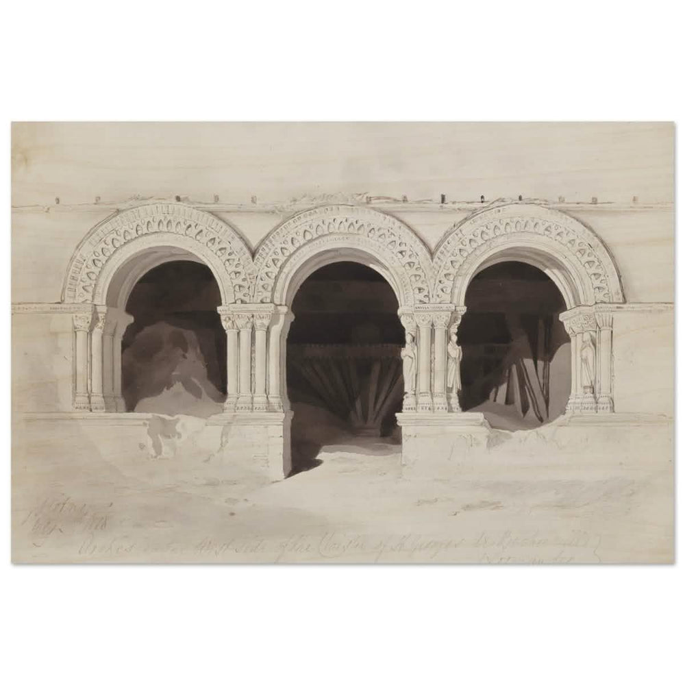 The West Side of the Cloister of St Georges de Boscherville by John Sell Cotman wall Art Print - Wood Prints - 40x60 cm / 16x24″ - 