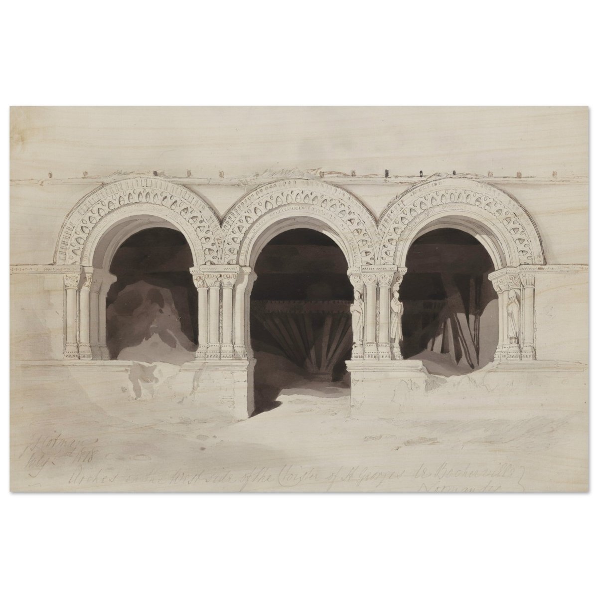 The West Side of the Cloister of St Georges de Boscherville by John Sell Cotman wall Art Print - Wood Prints - 40x60 cm / 16x24″ - 