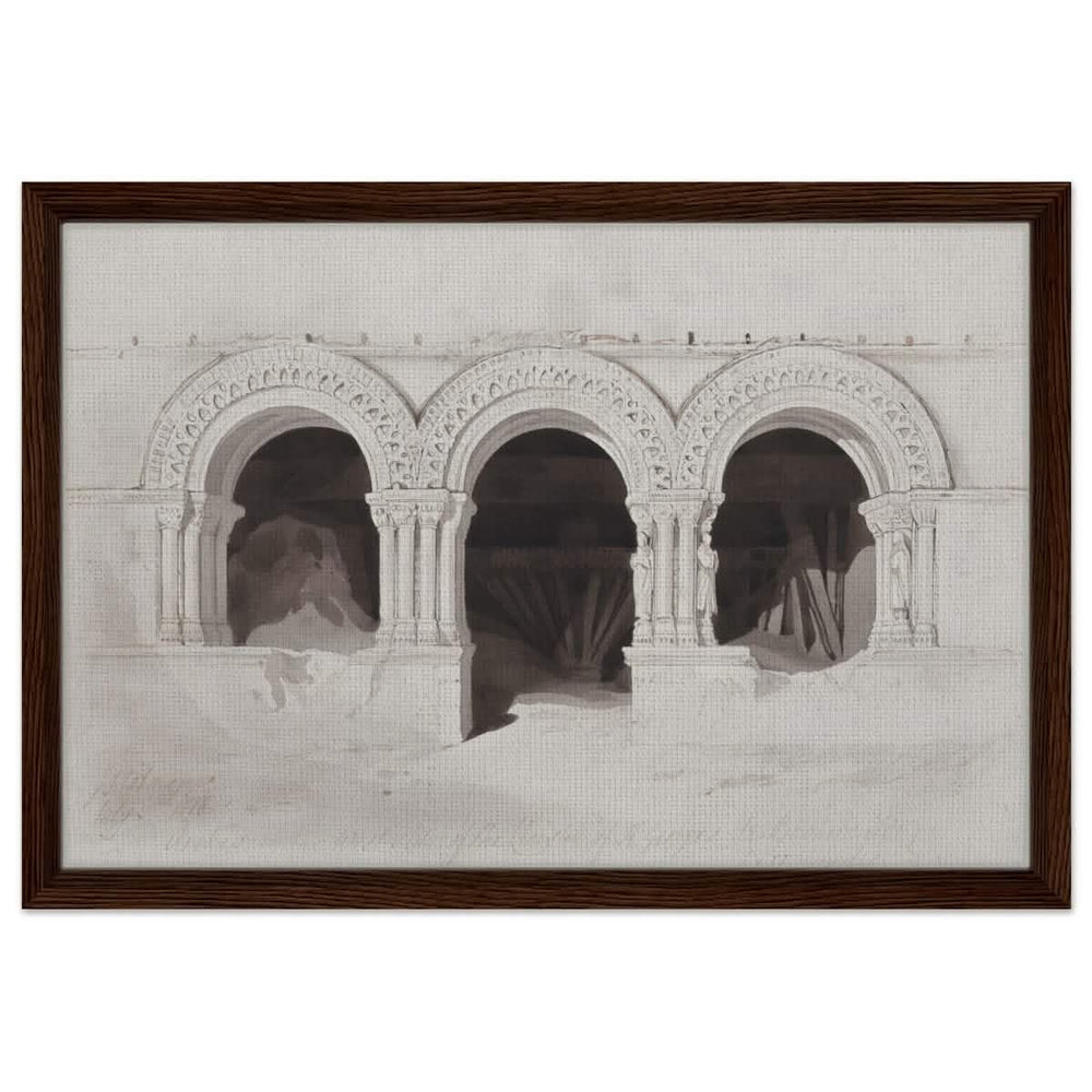 The West Side of the Cloister of St Georges de Boscherville by John Sell Cotman wall Art Print - Framed Canvas - 40x60 cm / 16x24″ - Dark wood frame