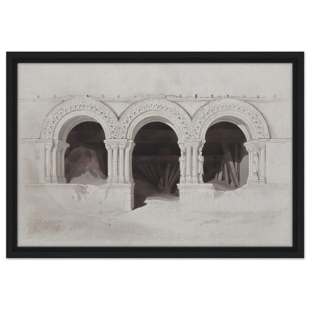 The West Side of the Cloister of St Georges de Boscherville by John Sell Cotman wall Art Print - Framed Canvas - 40x60 cm / 16x24″ - Black frame