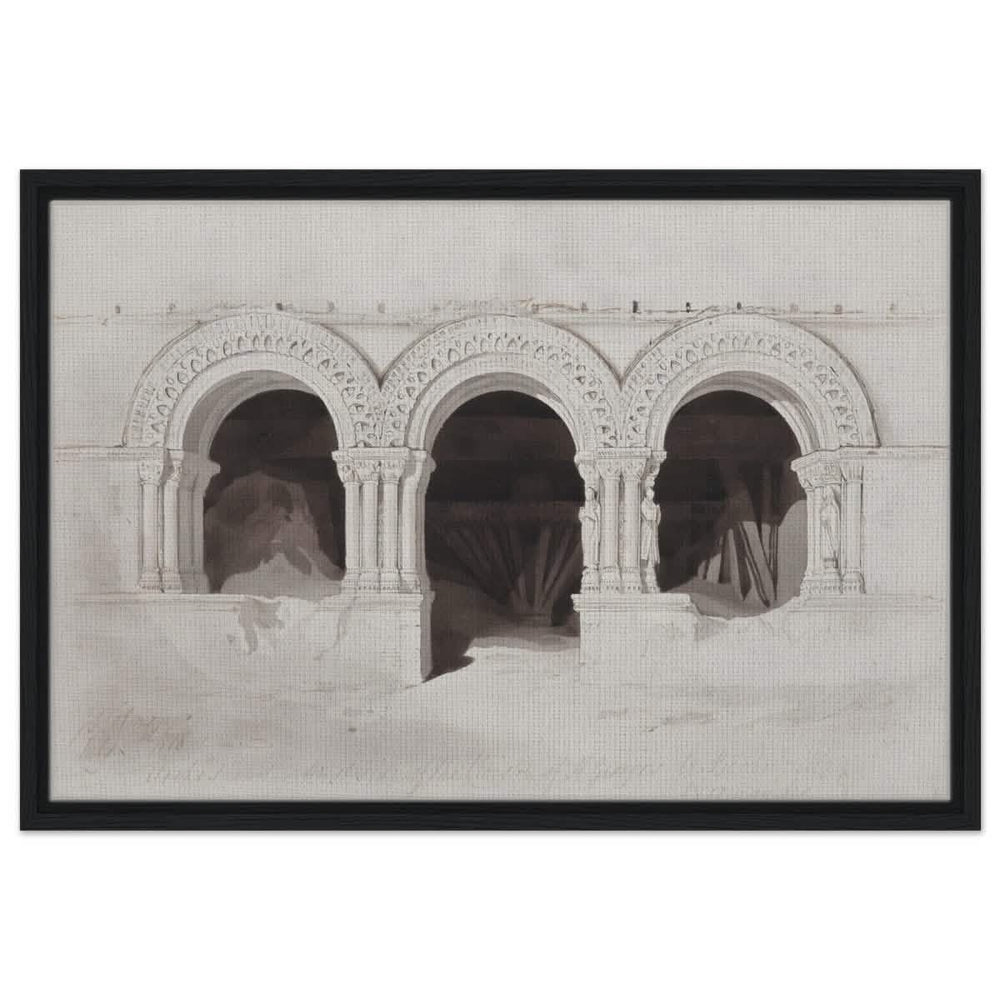 The West Side of the Cloister of St Georges de Boscherville by John Sell Cotman wall Art Print - Framed Canvas - 50x75 cm / 20x30″ - Black frame
