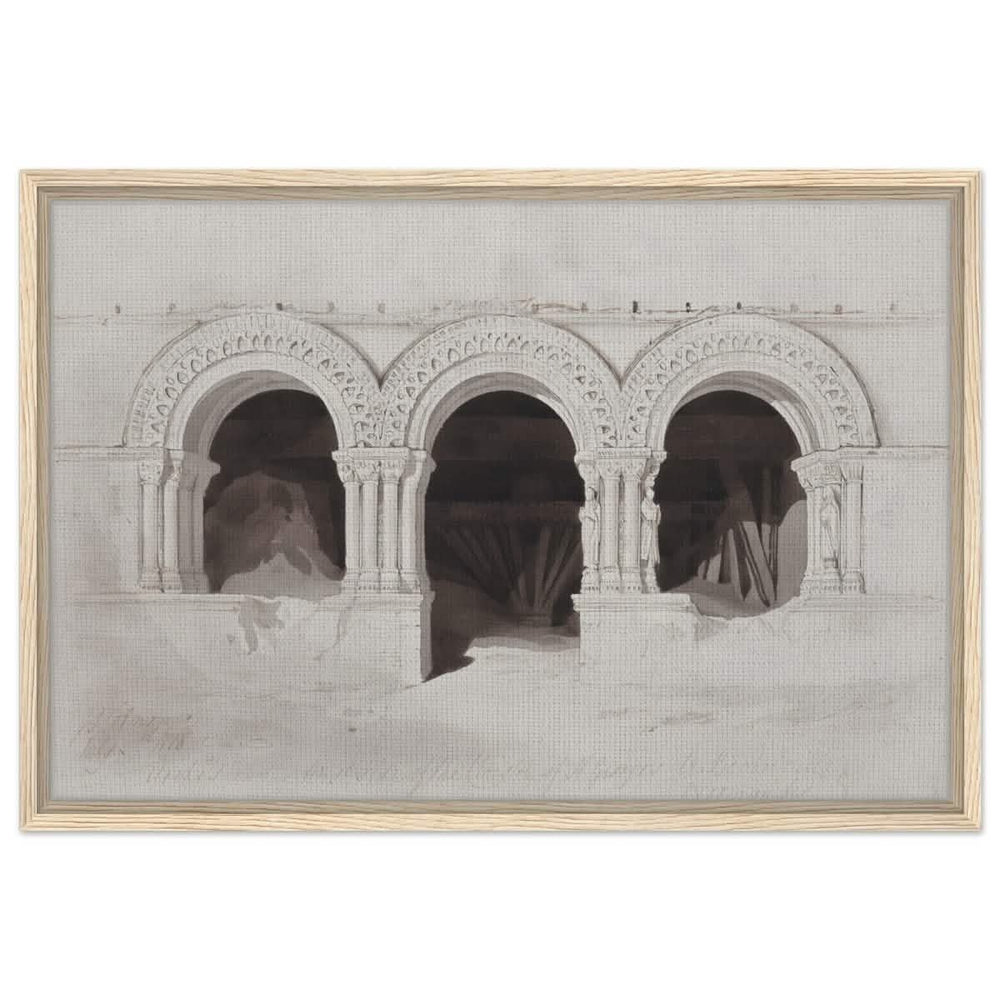 The West Side of the Cloister of St Georges de Boscherville by John Sell Cotman wall Art Print - Framed Canvas - 50x75 cm / 20x30″ - Wood frame
